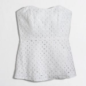 J Crew White Eyelet Peplum Blouse